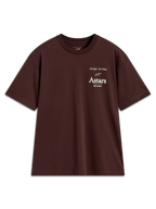 Alpinestars Post Oversized CSF Tee, ciemnobrązowa koszulka z krótkim rękawem, biała grafika logo Astars na piersi, sportowa odzież codzienna