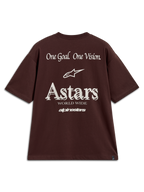 Alpinestars Post Oversized CSF Tee, brązowa koszulka, biała grafika z tyłu z logo Astars i napisem One Goal One Vision.