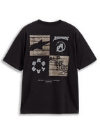 Alpinestars Checkback Oversized CSF Tee, czarna koszulka z krótkim rękawem, tył z kolażem grafik w kratkę, beżowe detale, napisy Astars i One Goal One Vision, odzież codzienna w stylu motorsport.