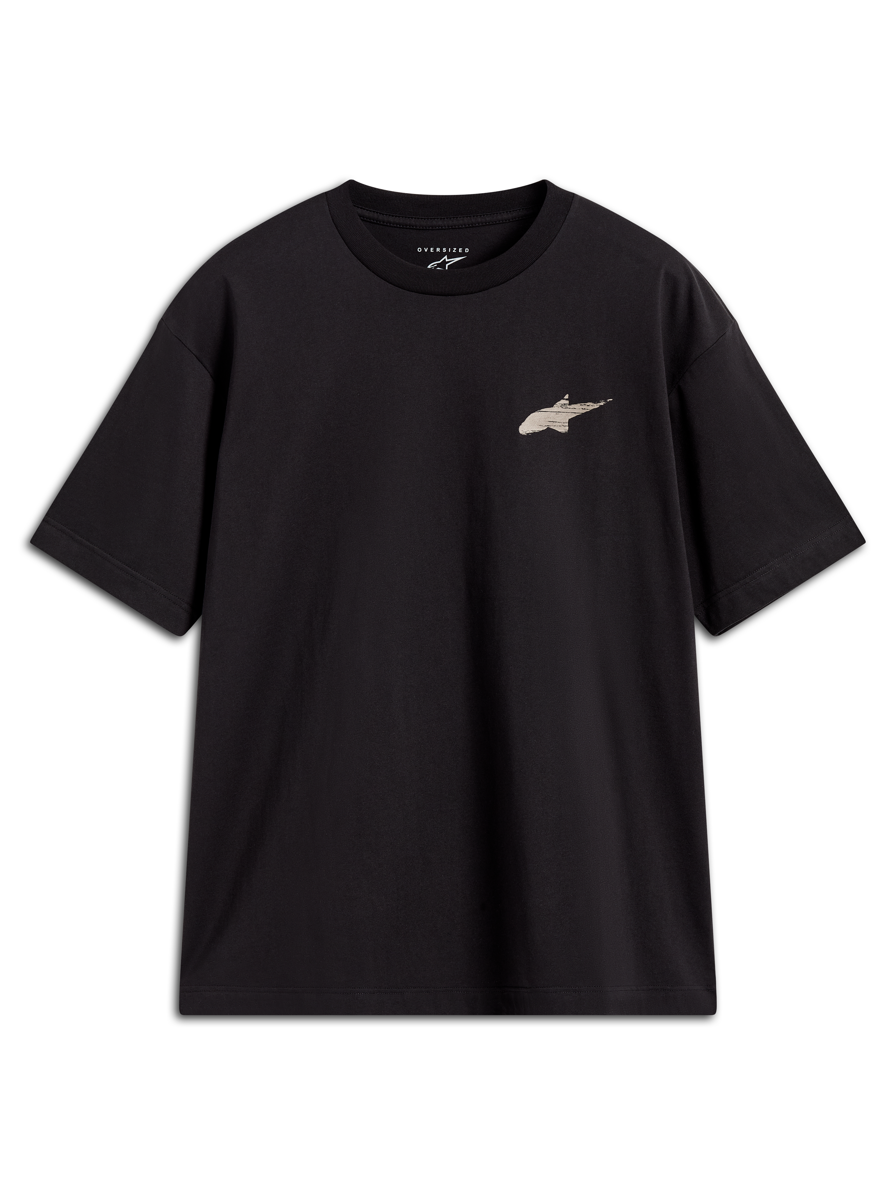 Alpinestars Checkback Oversized CSF Tee, czarna koszulka z krótkim rękawem o kroju oversize, małe logo Astars na piersi, sportowa odzież codzienna