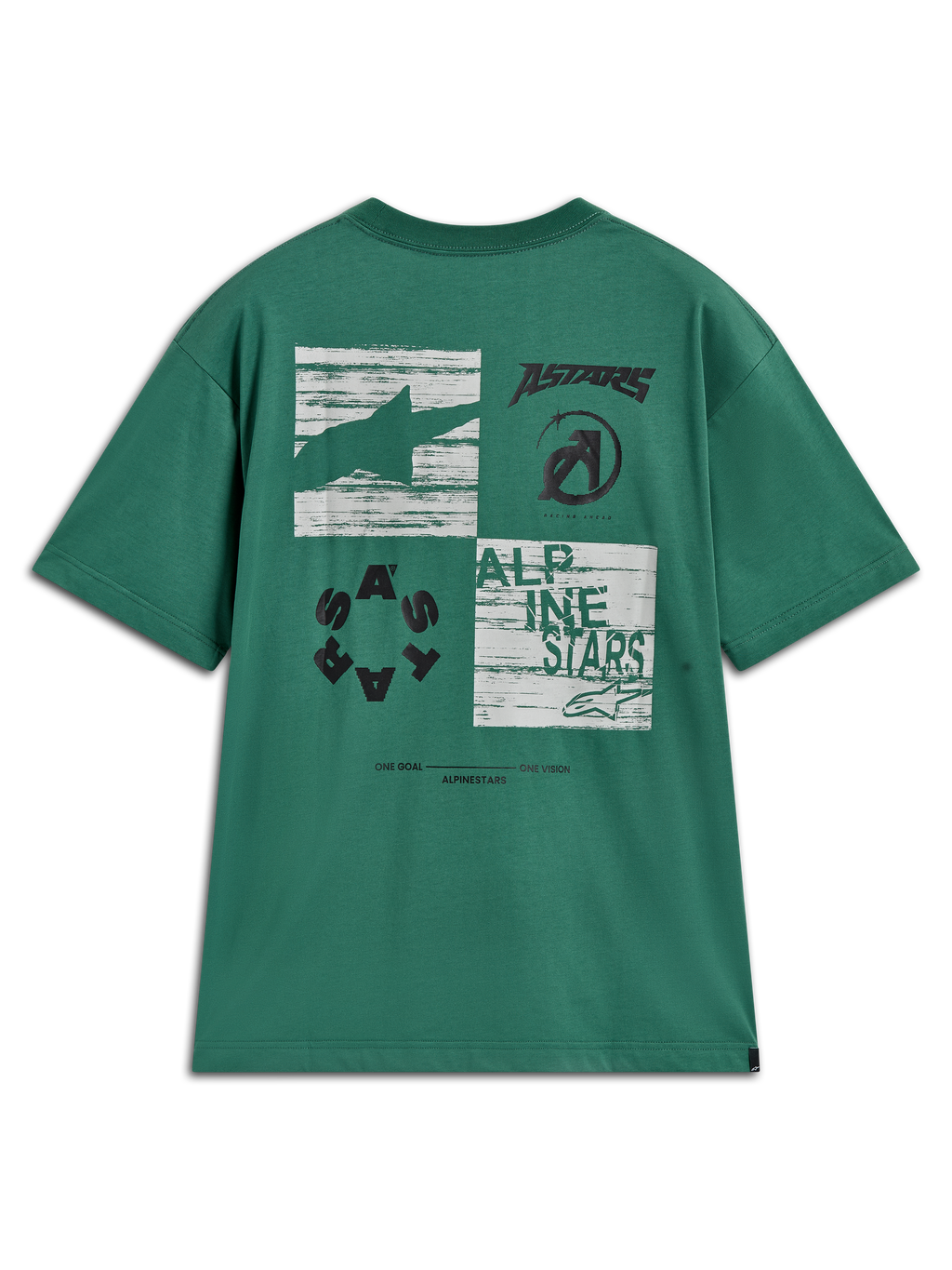 Alpinestars Checkback Oversized CSF Tee, Green short sleeve sportswear with a large multi-panel back graphic.