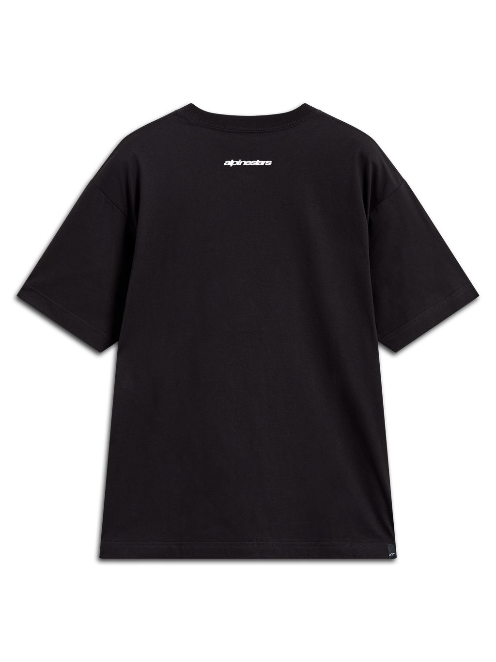 Alpinestars Mandate Oversized CSF Tee, czarna koszulka z krótkim rękawem, białe logo Alpinestars na górze pleców, sportowa odzież codzienna.