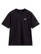 Alpinestars Mandate Oversized CSF Tee, czarna koszulka z krótkim rękawem, białe wypukłe logo i grafika na rękawie, fason oversized.