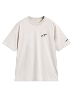 Alpinestars Mandate Oversized CSF Tee, beżowa koszulka z krótkim rękawem, czarne wypukłe logo Astars na piersi, swobodny krój oversize, sportowa odzież lifestyle.