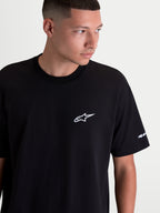 Alpinestars Mandate Oversized CSF Tee, męska koszulka z krótkim rękawem, czarna z białym logo puff-print na piersi i grafiką na rękawie, luźny krój oversize, mieszanka bawełny i poliestru