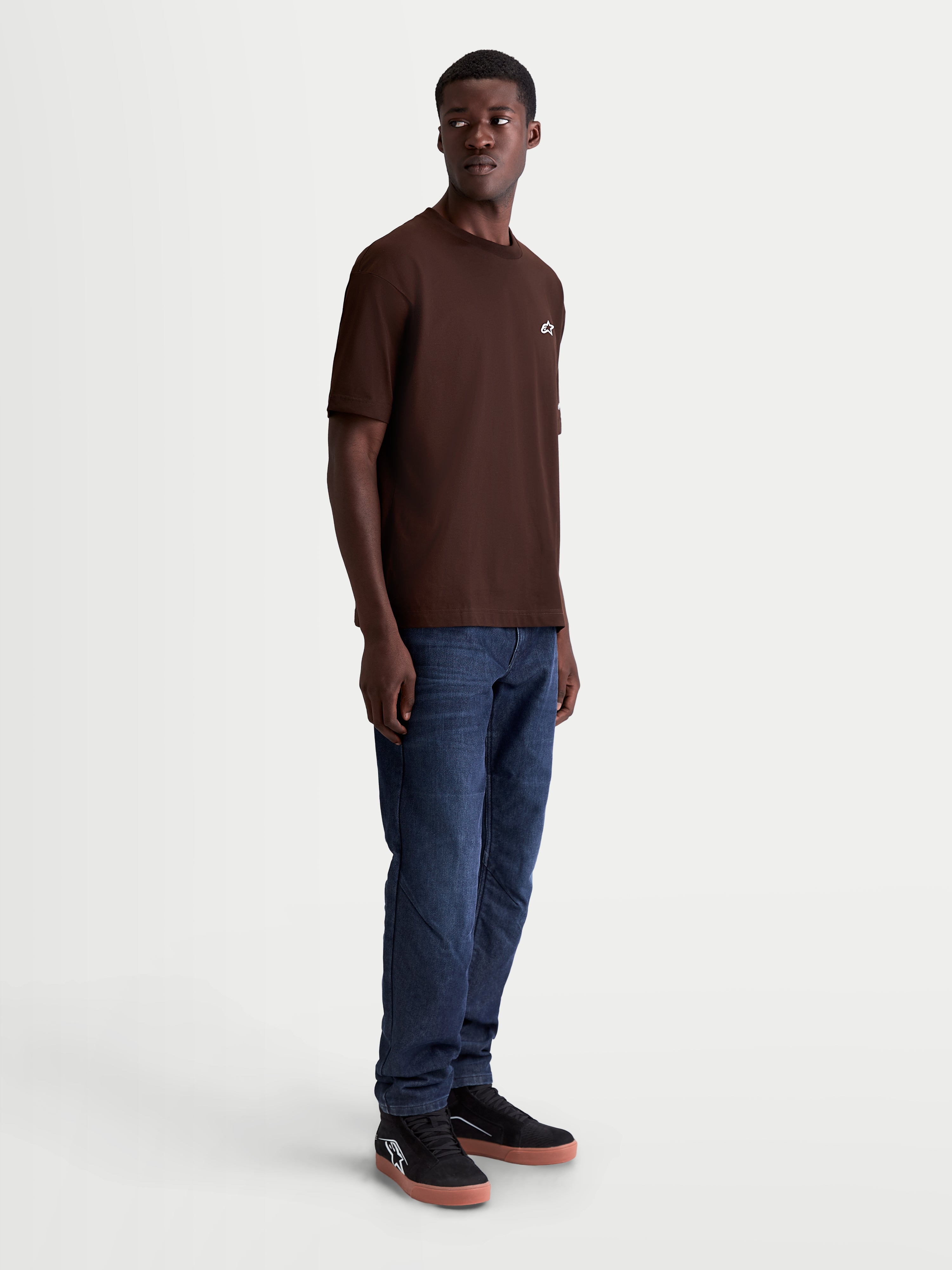 Alpinestars Mandate Oversized CSF Tee, Casual Sportswear Short Sleeve T-Shirt, Brown, Relaxed Oversized Fit, Cotton-Poly Blend, Featuring Puff-Print Front Astars Logo, On-Model View
