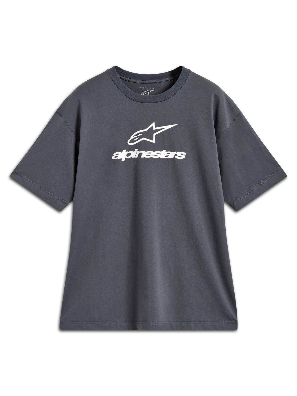 Alpinestars Prelude Oversized CSF Tee, szara koszulka z krótkim rękawem i białym logo na przodzie, krój oversize.