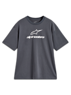 Alpinestars Prelude Oversized CSF Tee, szara koszulka z krótkim rękawem i białym logo na przodzie, krój oversize.