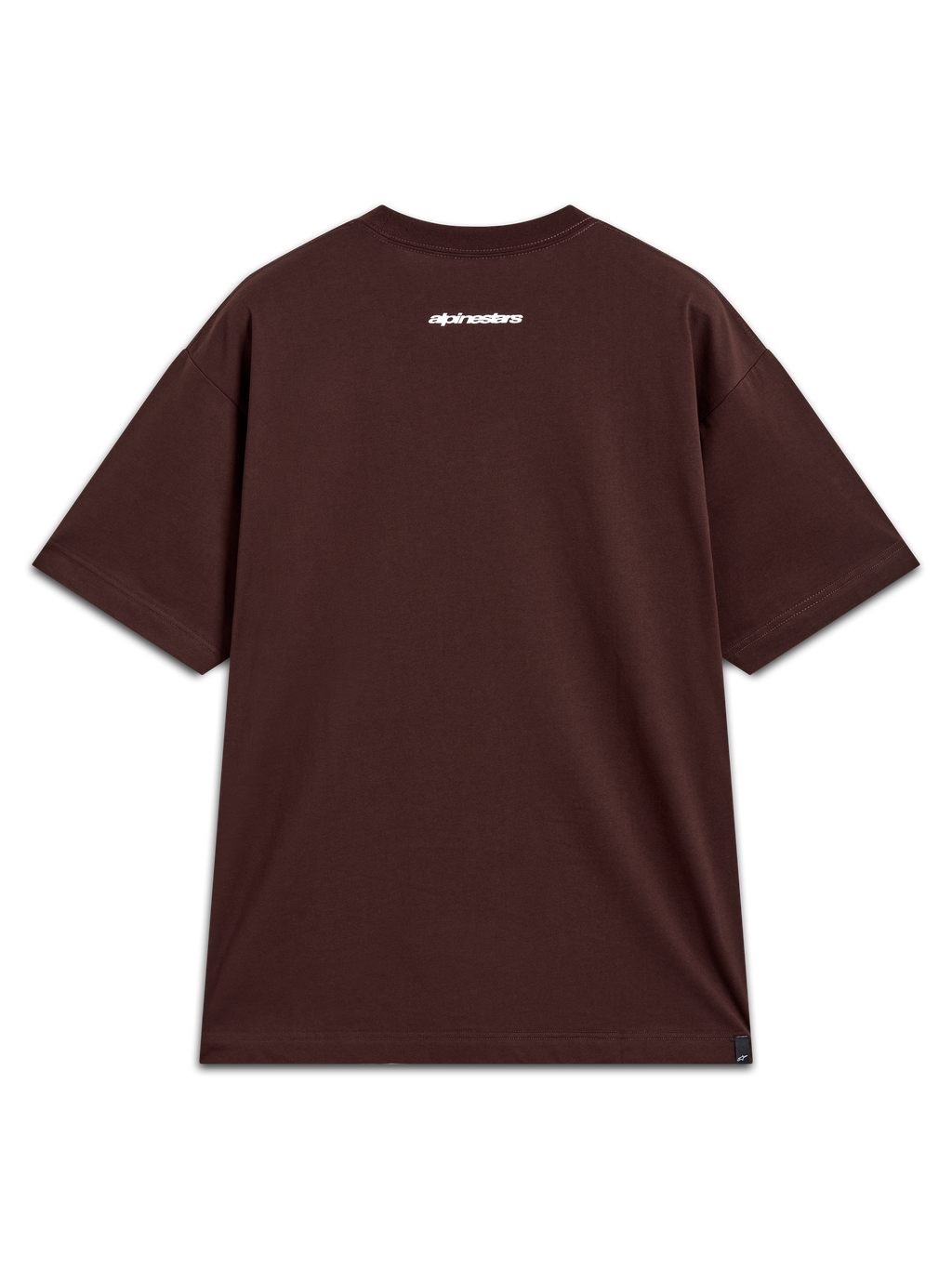 Alpinestars Prelude Oversized CSF Tee, brown short sleeve sportswear shirt with white back word logo graphic.