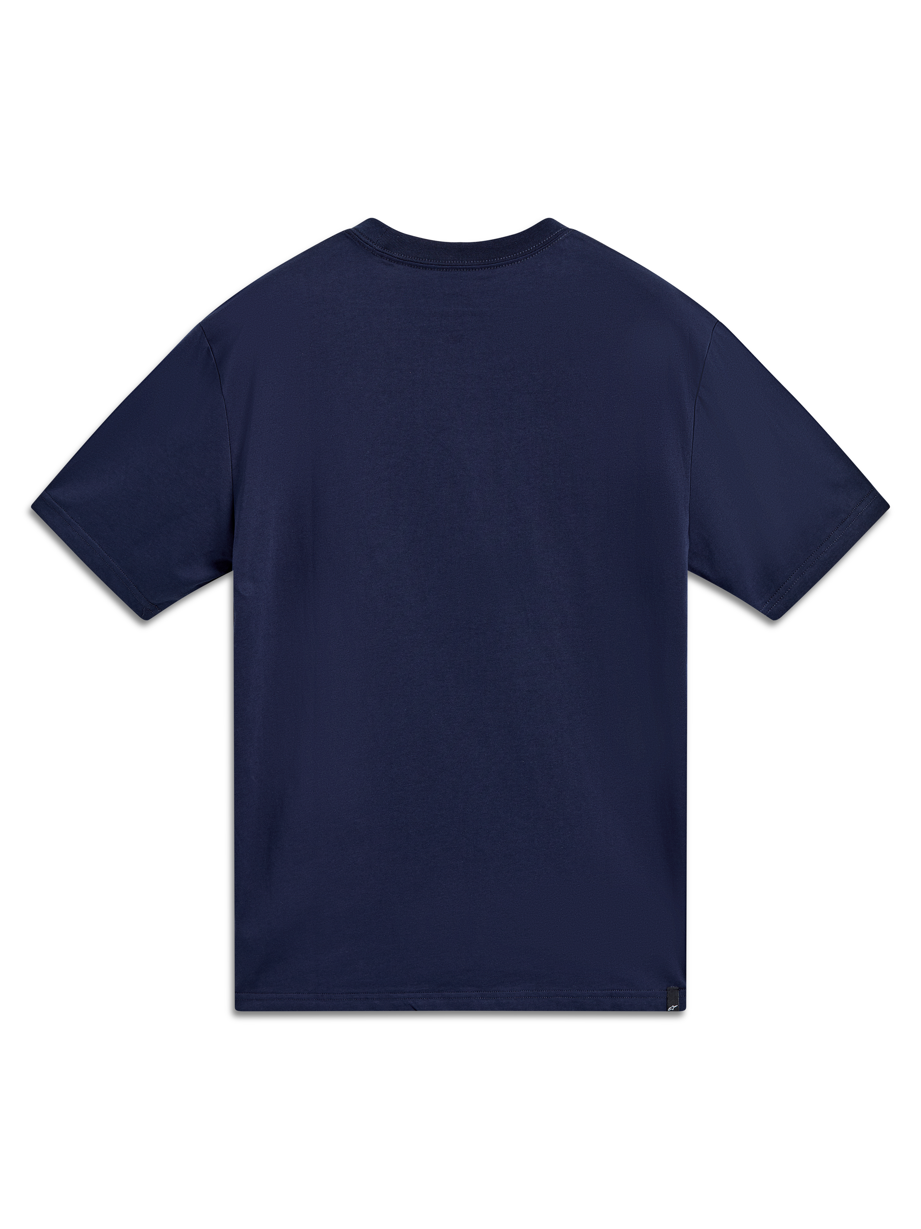Alpinestars Cypress CSF Tee, granatowa koszulka z krótkim rękawem, widok z tyłu, wykonana z mieszanki bawełny i poliestru.