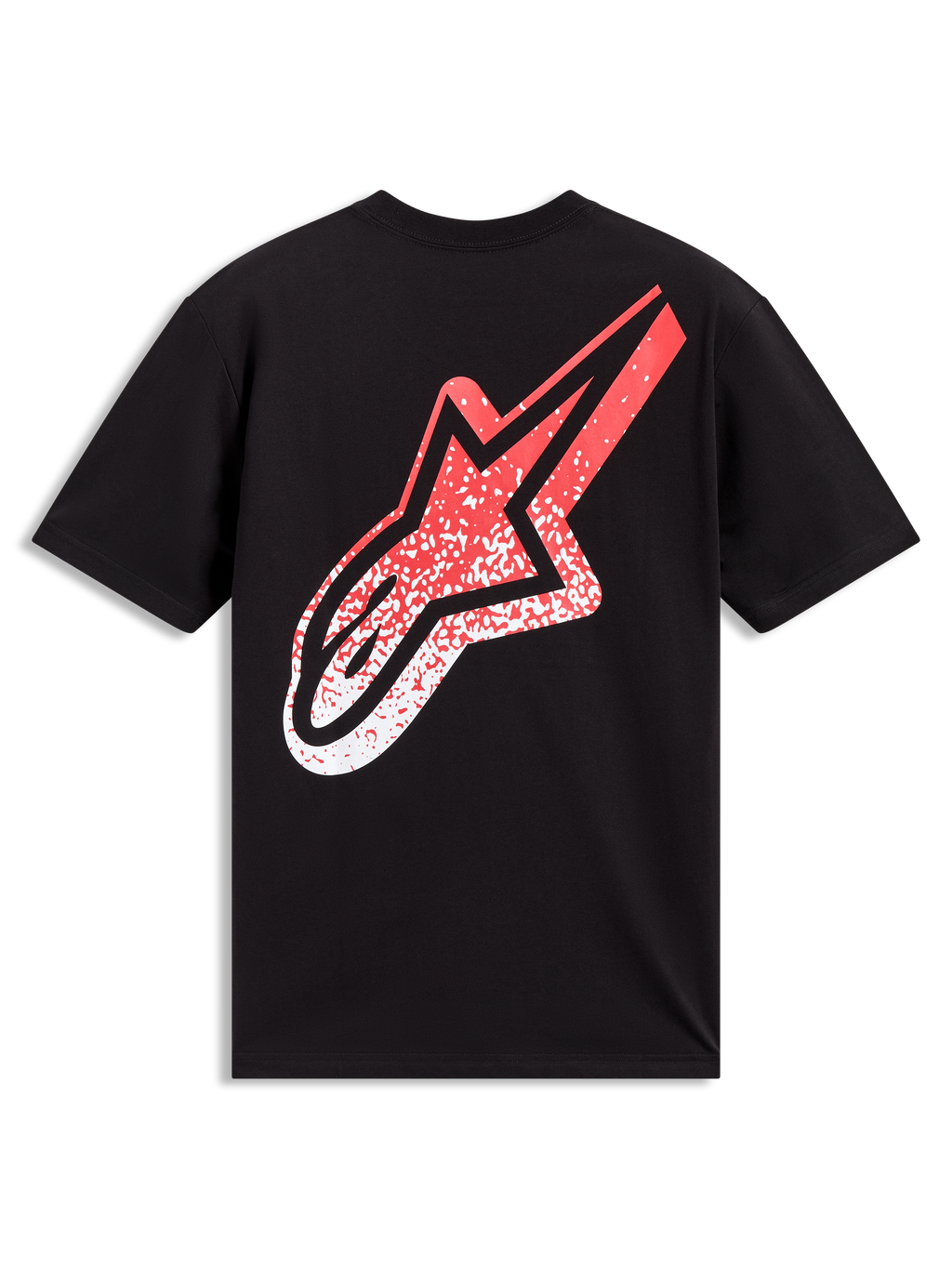 Alpinestars Meteor CSF Tee, czarna koszulka z krótkim rękawem, duże czerwono-białe logo MX na plecach, odzież sportowa.