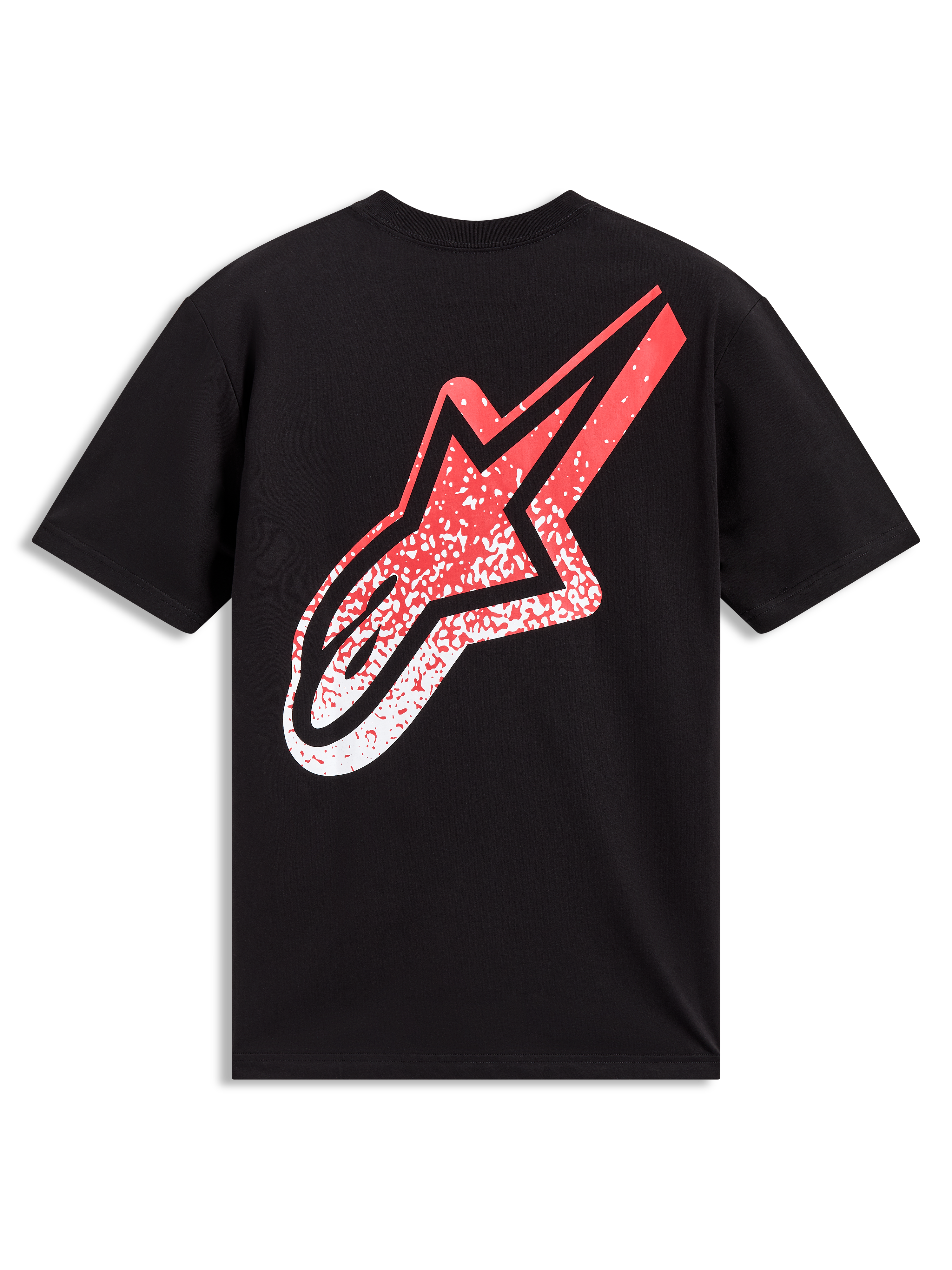 Alpinestars Meteor CSF Tee, czarna koszulka z krótkim rękawem, duże czerwono-białe logo MX na plecach, odzież sportowa.
