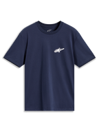 Alpinestars Meteor CSF Tee, granatowa koszulka z krótkim rękawem, małe białe logo Astars na piersi, casualowa odzież sportowa.