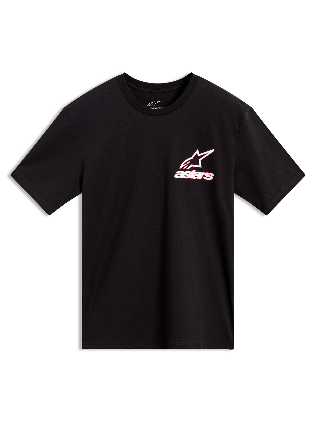 Alpinestars Lineout CSF Tee, czarna koszulka z krótkim rękawem, biało-czerwone konturowe logo Astars na piersi.