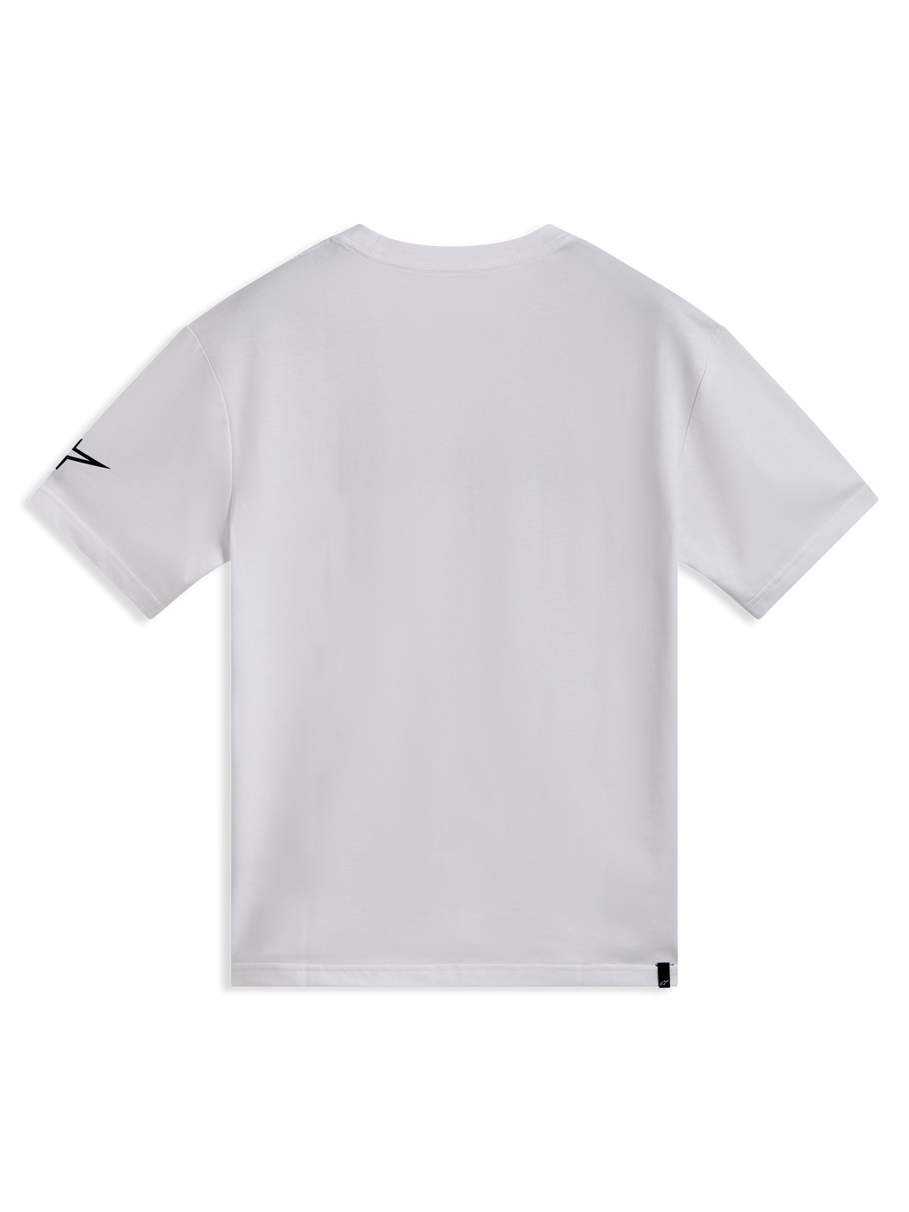 Alpinestars Race Wordmark CSF Tee, biała koszulka z krótkim rękawem, widok z tyłu z czarnym logo Ageless na rękawie.