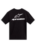 Alpinestars Combo Back CSF Tee, black short sleeve sportswear shirt featuring a white logo and wordmark graphic on the back.