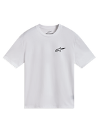 Alpinestars Combo Back CSF Tee, biała koszulka z krótkim rękawem, małe czarne logo Astars na piersi, casualowa odzież sportowa w stylu motorsport