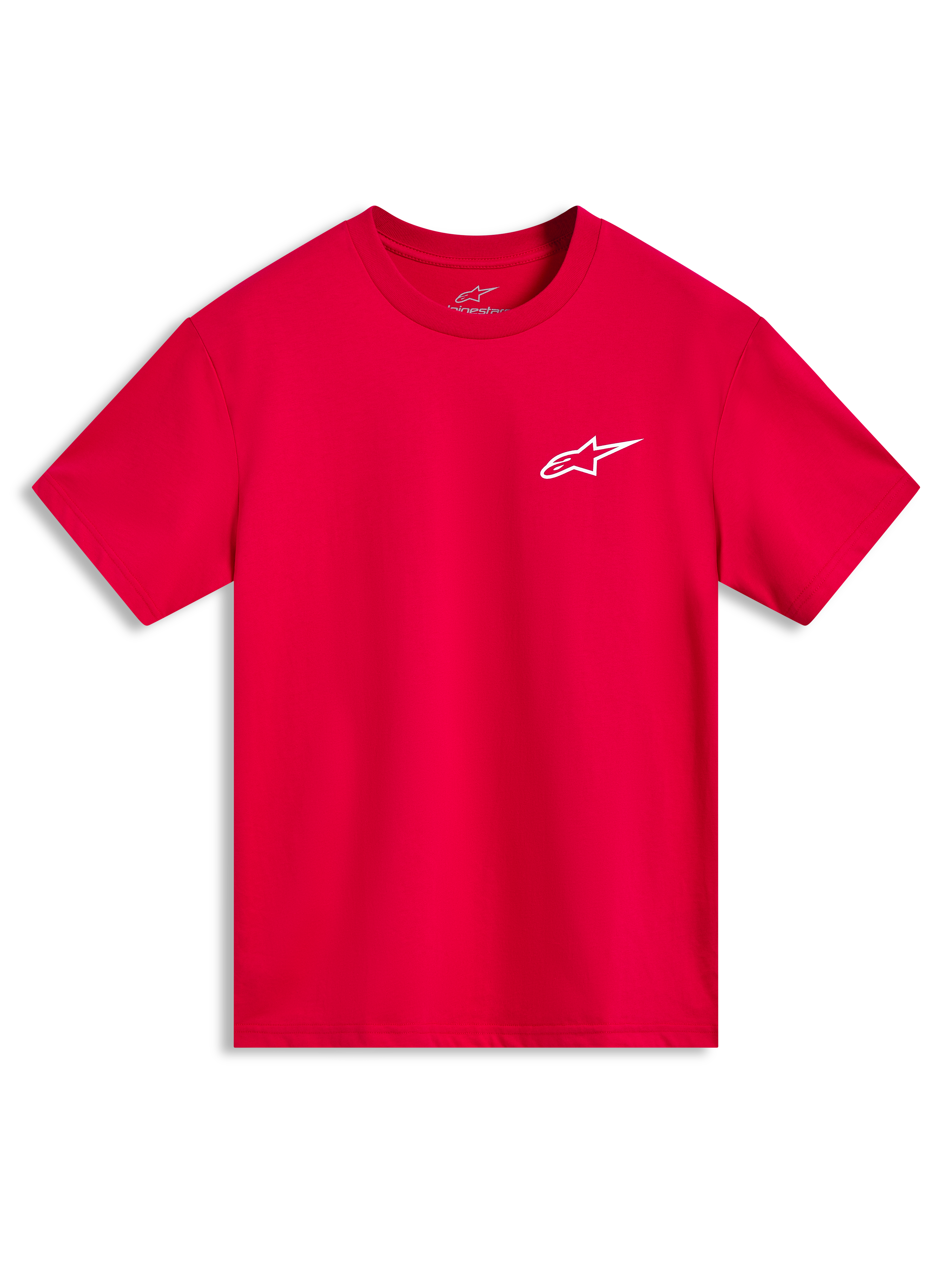 Alpinestars Combo Back CSF Tee, czerwona koszulka z krótkim rękawem, białe logo Astars na piersi, casualowa odzież sportowa.