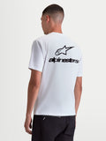 Alpinestars koszulka Combo Back CSF, męska koszulka sportowa z krótkim rękawem, biała z dużą czarną grafiką logo Astars na plecach, widok z tyłu na modelu.