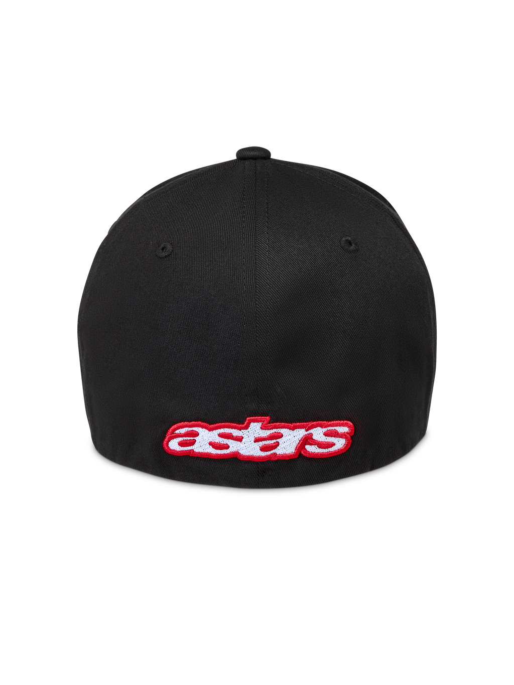 Alpinestars Lineout Kapelusz, czarna czapka z daszkiem typu flex back, z tyłu haftowane czerwono-białe logo Astars, wykonana z tkaniny z kepru, codzienna odzież sportowa.