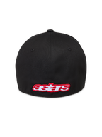 Alpinestars Lineout Kapelusz, czarna czapka z daszkiem typu flex back, z tyłu haftowane czerwono-białe logo Astars, wykonana z tkaniny z kepru, codzienna odzież sportowa.