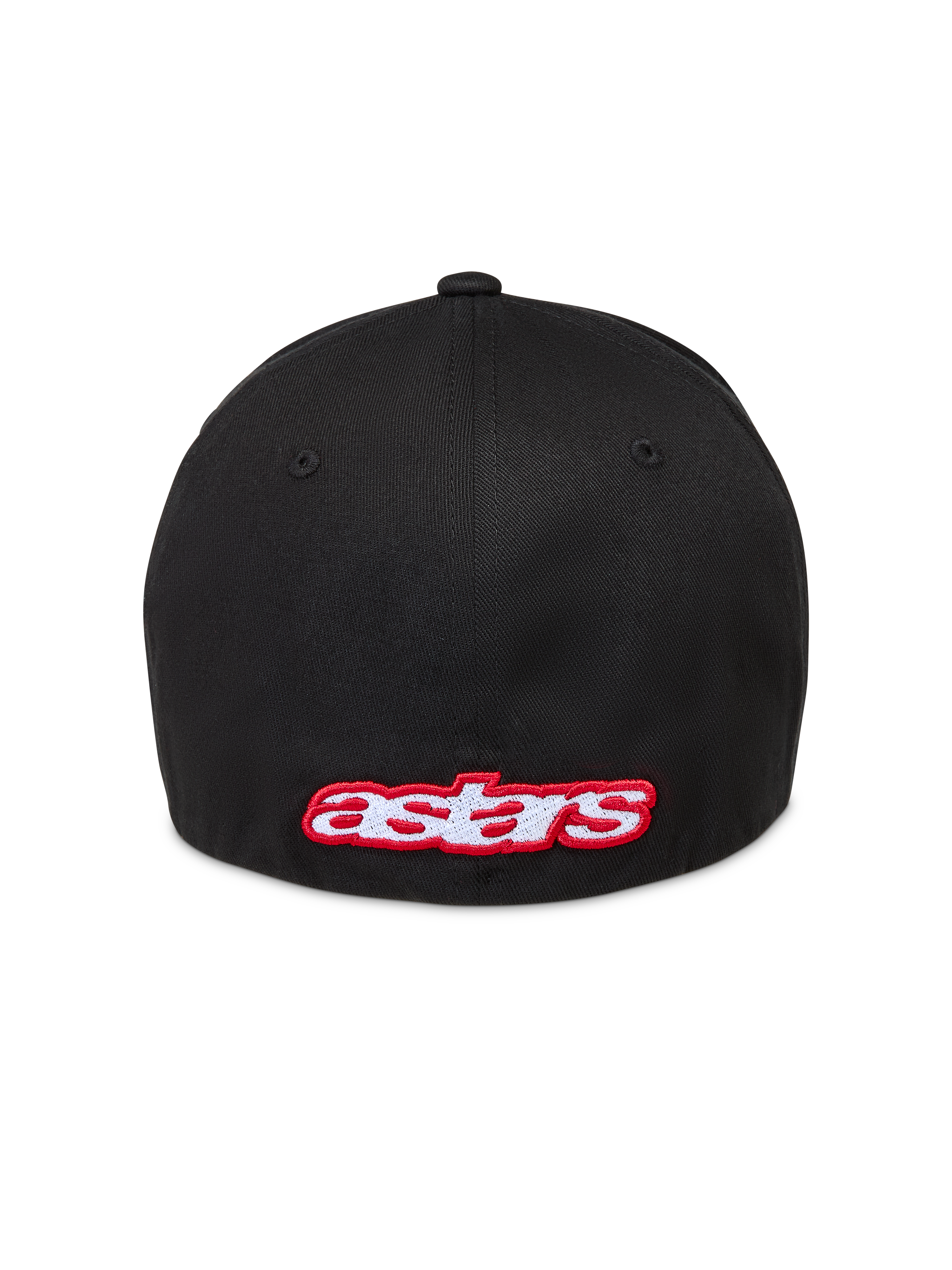 Alpinestars Lineout Kapelusz, czarna czapka z daszkiem typu flex back, z tyłu haftowane czerwono-białe logo Astars, wykonana z tkaniny z kepru, codzienna odzież sportowa.