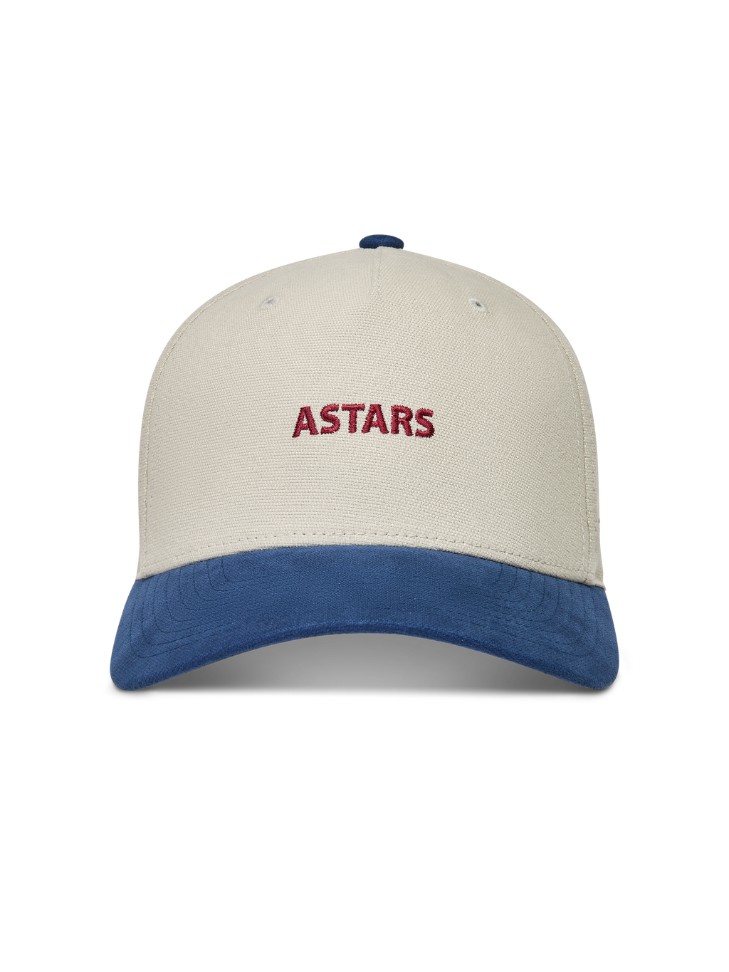 Alpinestars County Canvas, piaskowa i niebieska czapka z daszkiem, czerwone haftowane logo Astars, odzież sportowa lifestyle.