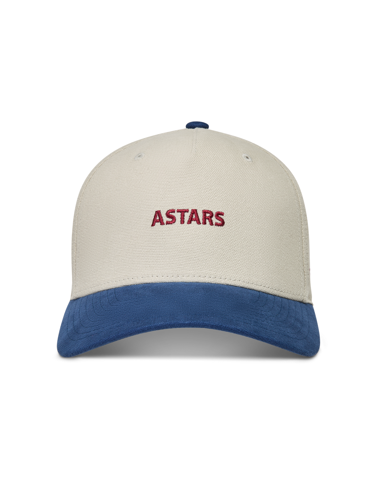 Alpinestars County Canvas, piaskowa i niebieska czapka z daszkiem, czerwone haftowane logo Astars, odzież sportowa lifestyle.