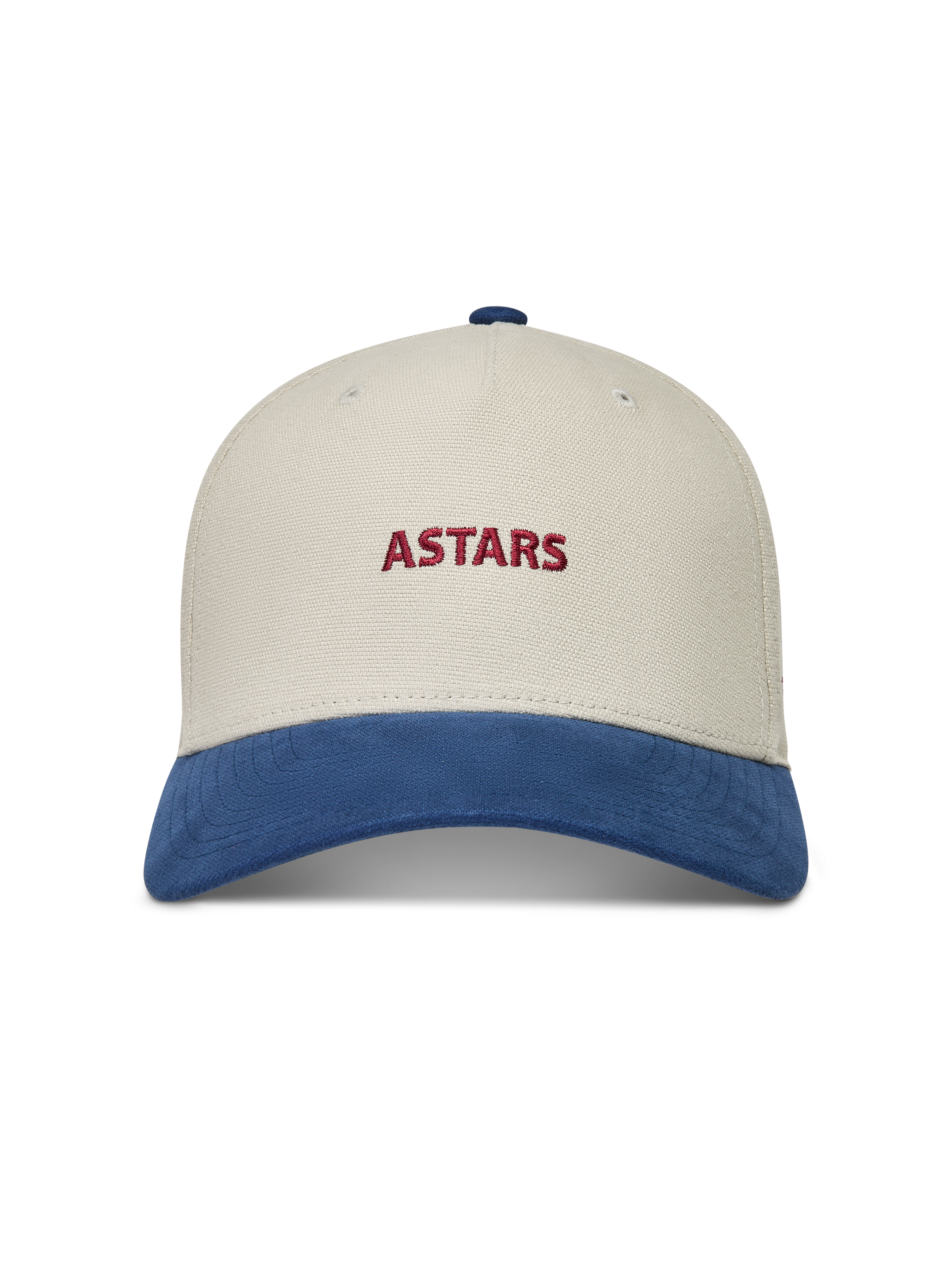 Alpinestars County Canvas, piaskowa i niebieska czapka z daszkiem, czerwone haftowane logo Astars, odzież sportowa lifestyle.