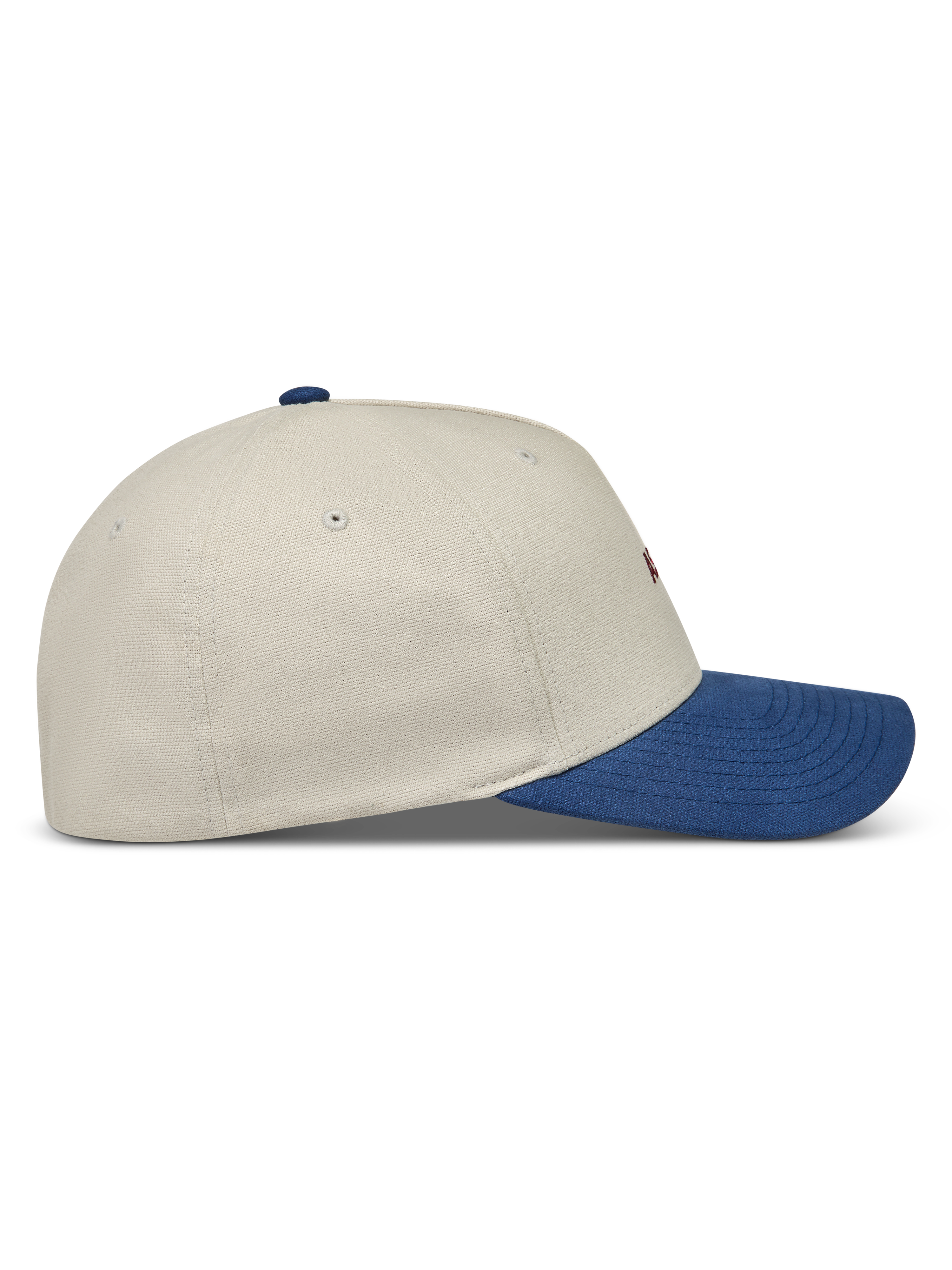 Alpinestars County Canvas Hat, piaskowa i niebieska sportowa czapka z daszkiem, zakrzywiony daszek i usztywniona korona.