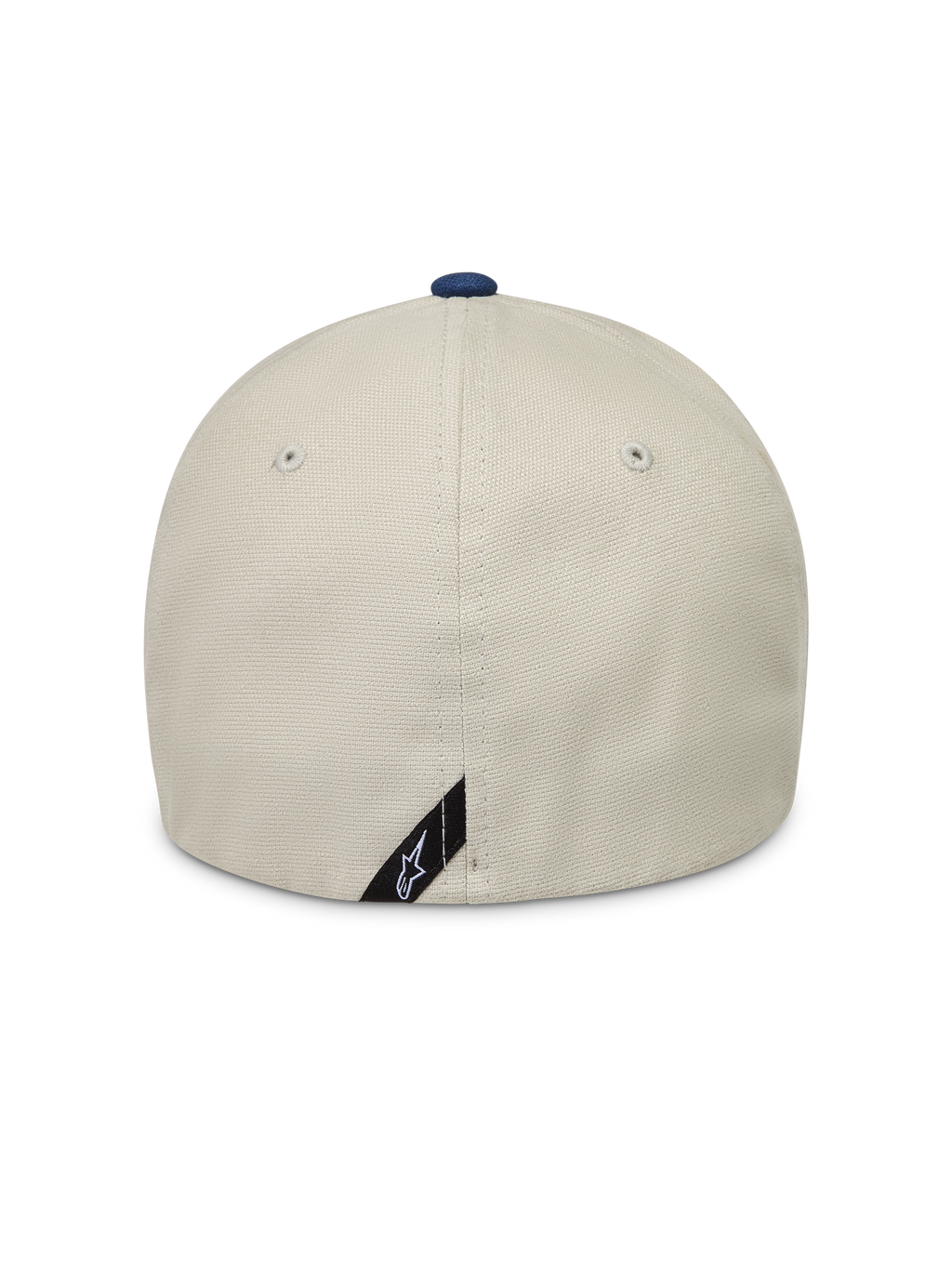 Alpinestars County Canvas Hat, piaskowa i niebieska czapka z daszkiem, elastyczny tył, widok z tyłu.