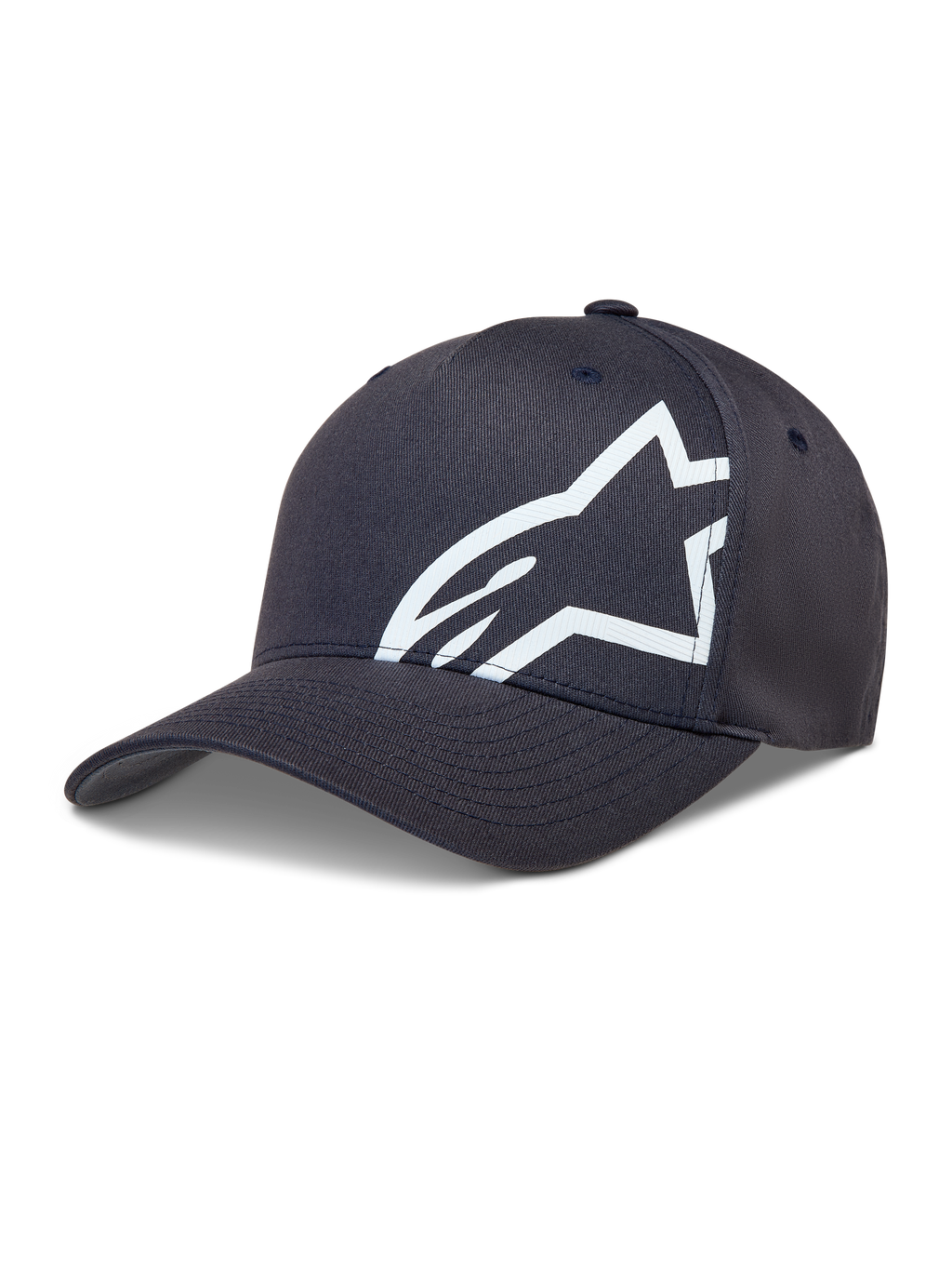 Czapka Alpinestars Maze, ciemnoszara z zakrzywionym daszkiem i dużym białym teksturowanym logo Astars, styl sportswear.