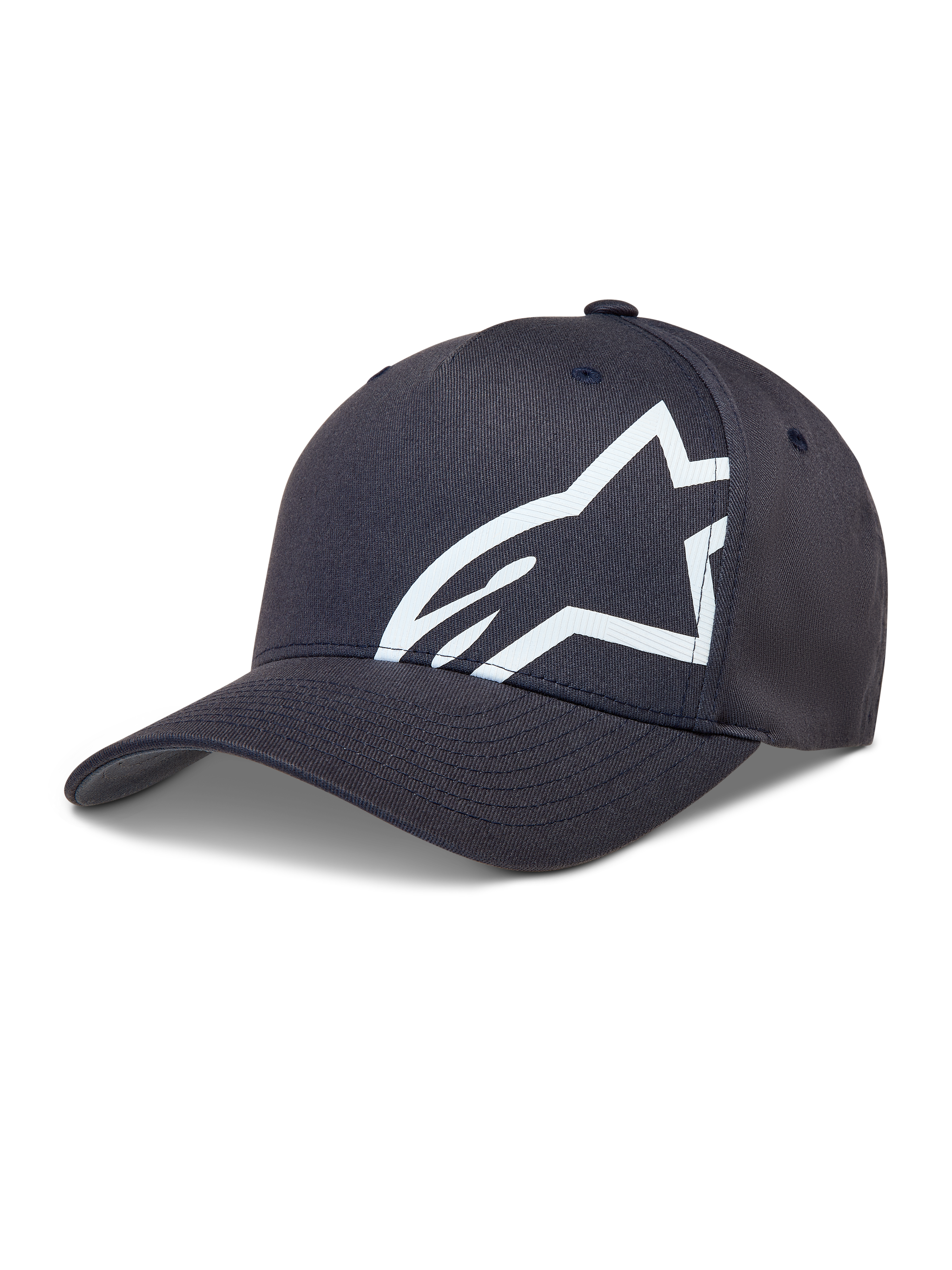 Czapka Alpinestars Maze, ciemnoszara z zakrzywionym daszkiem i dużym białym teksturowanym logo Astars, styl sportswear.