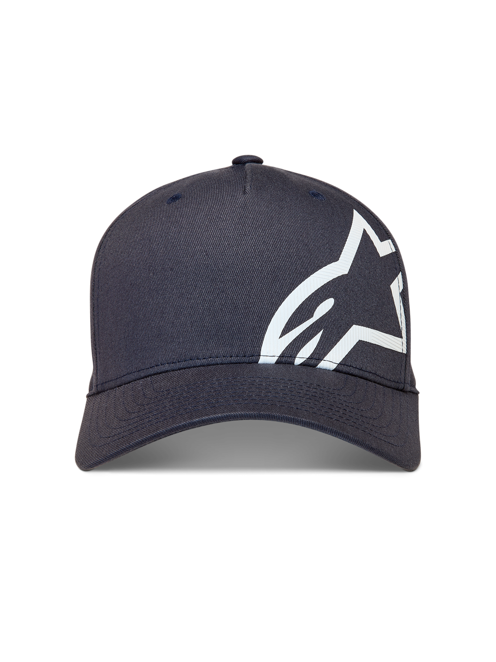 Alpinestars Maze Hat, ciemnoszara czapka z daszkiem z dużym białym teksturowanym logo Astars, styl sportswear.
