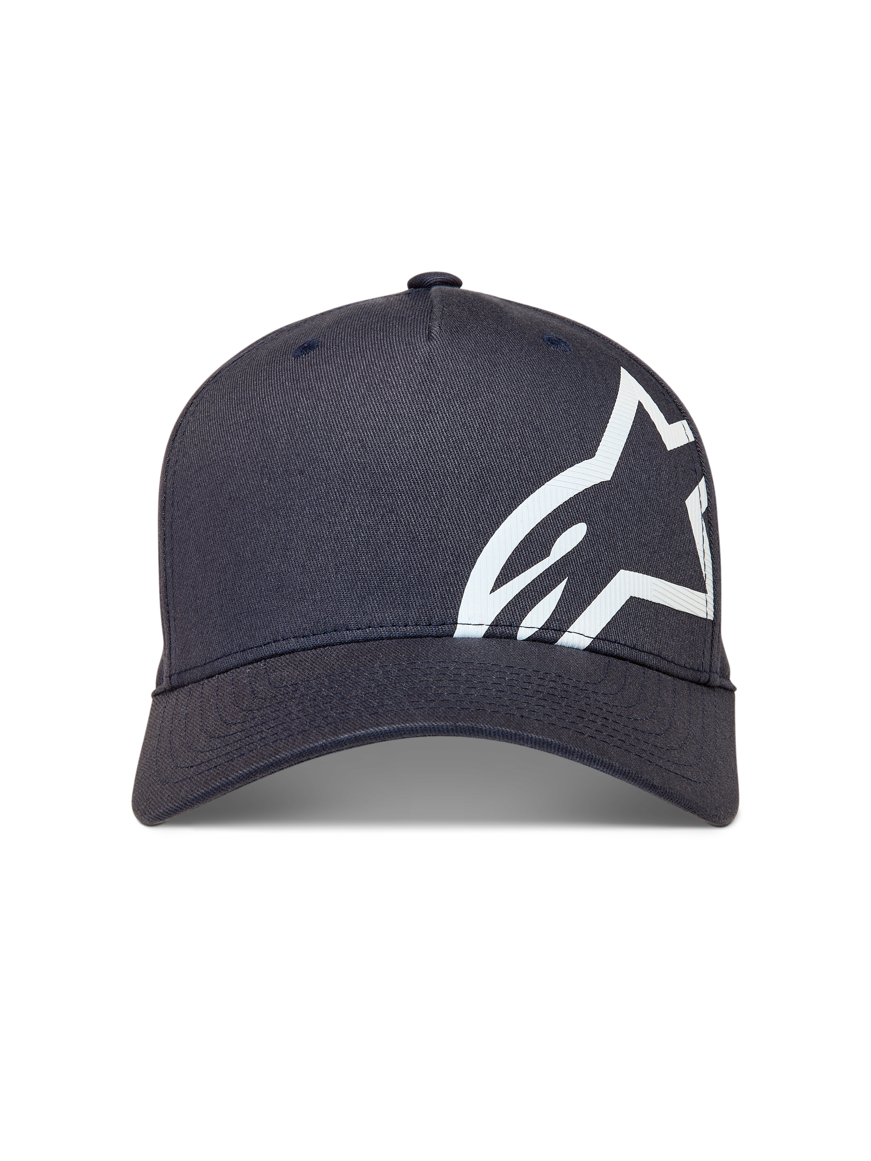 Alpinestars Maze Hat, ciemnoszara czapka z daszkiem z dużym białym teksturowanym logo Astars, styl sportswear.