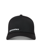 Alpinestars Points Hat, black nylon tactel sportswear baseball cap with a white HD print word logo on the front.
