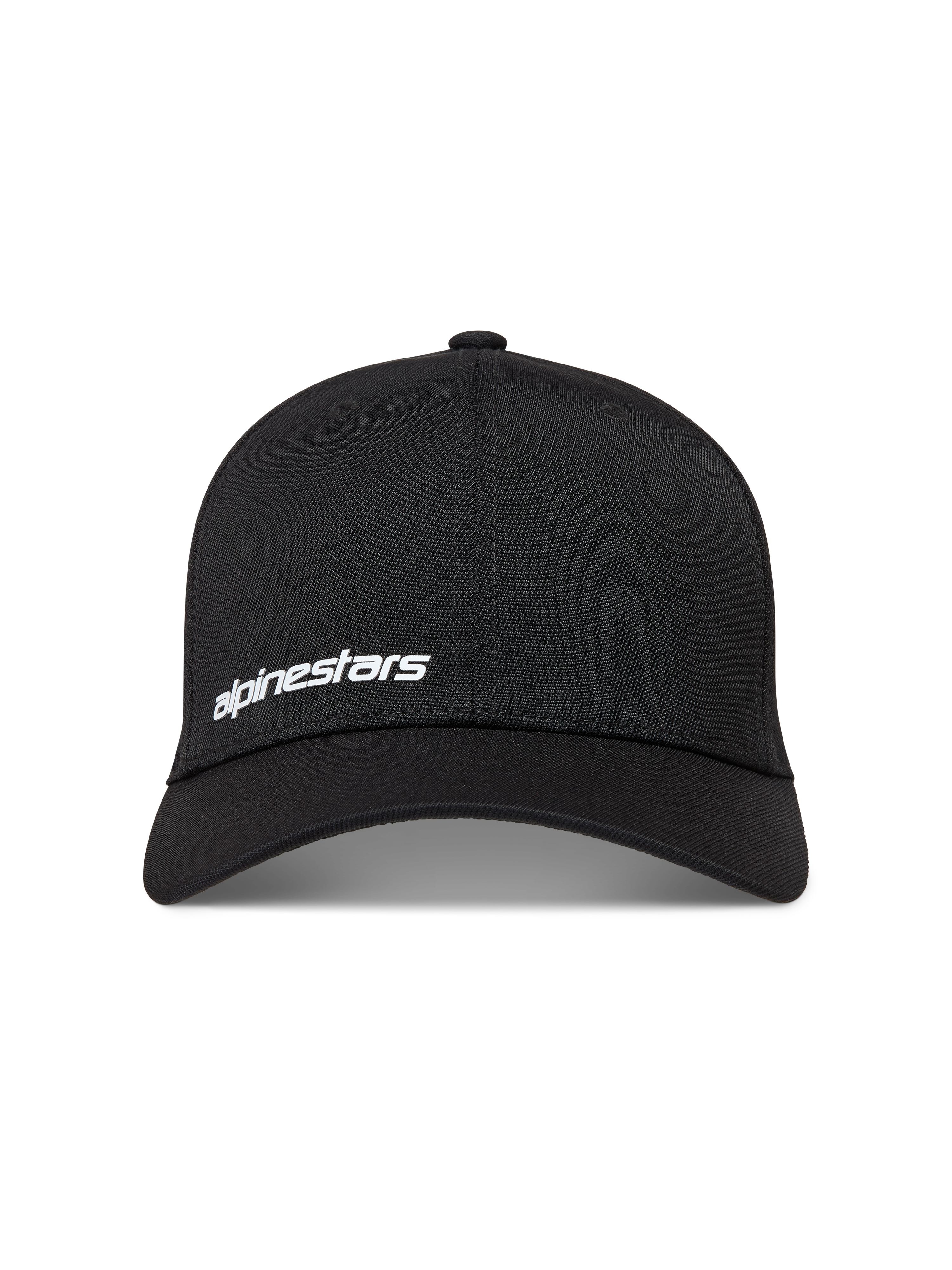 Alpinestars Points Hat, black nylon tactel sportswear baseball cap with a white HD print word logo on the front.