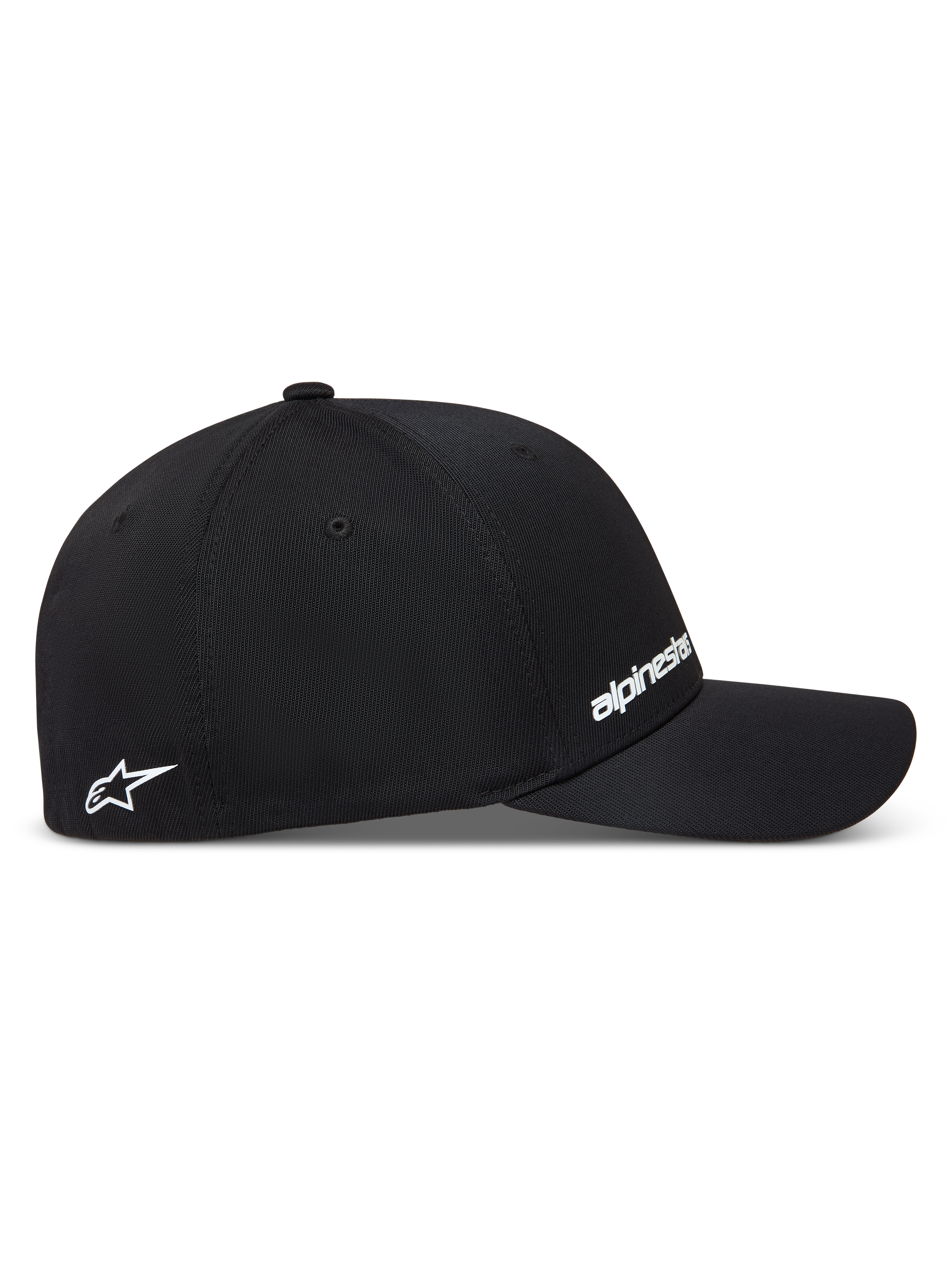 Alpinestars Points Hat, Sportswear Baseball Cap, Black, Nylon Tactel fabric, Flex back fit, featuring white HD print logos.