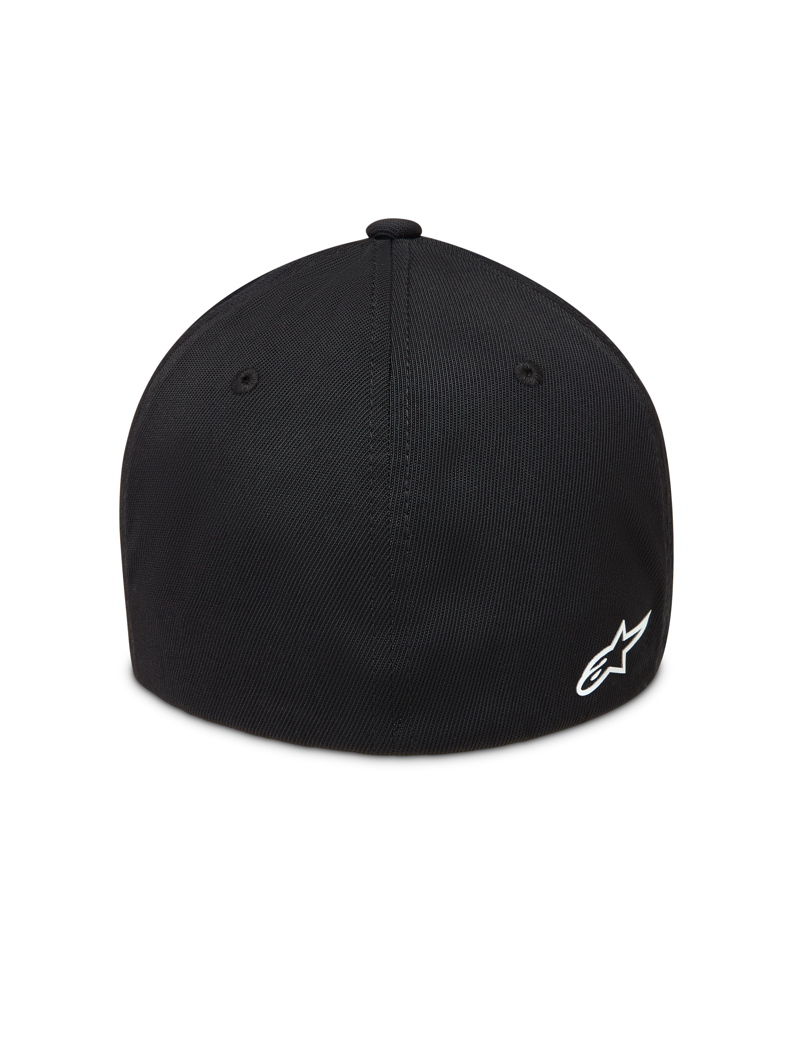 Alpinestars Points Hat, black sportswear baseball cap featuring a white Astars logo and flex back nylon tactel fabric.