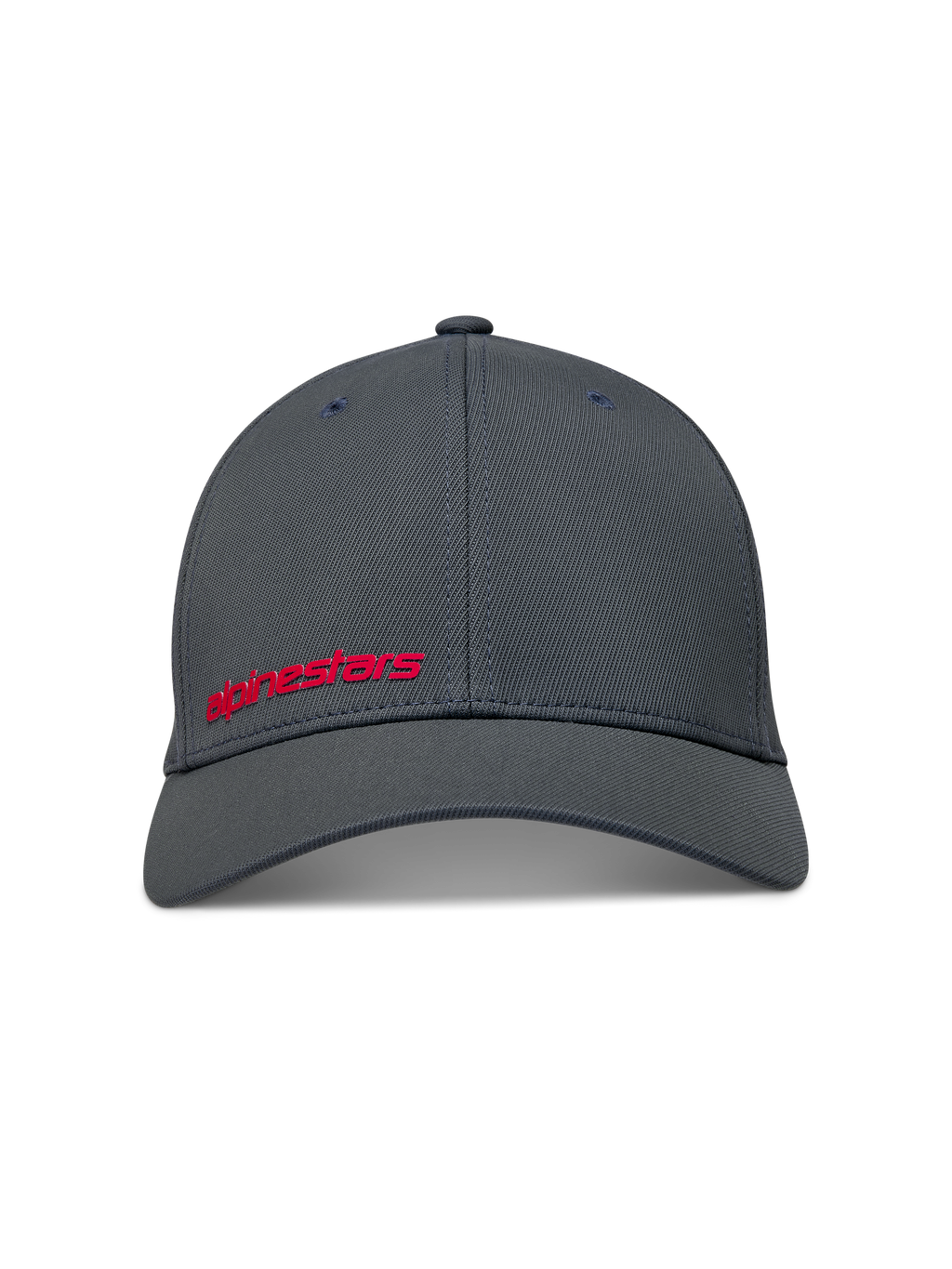 Alpinestars Points, ciemnoszara czapka z daszkiem z elastycznym tyłem, czerwone logo HD, materiał nylon tactel.