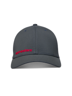 Alpinestars Points, ciemnoszara czapka z daszkiem z elastycznym tyłem, czerwone logo HD, materiał nylon tactel.
