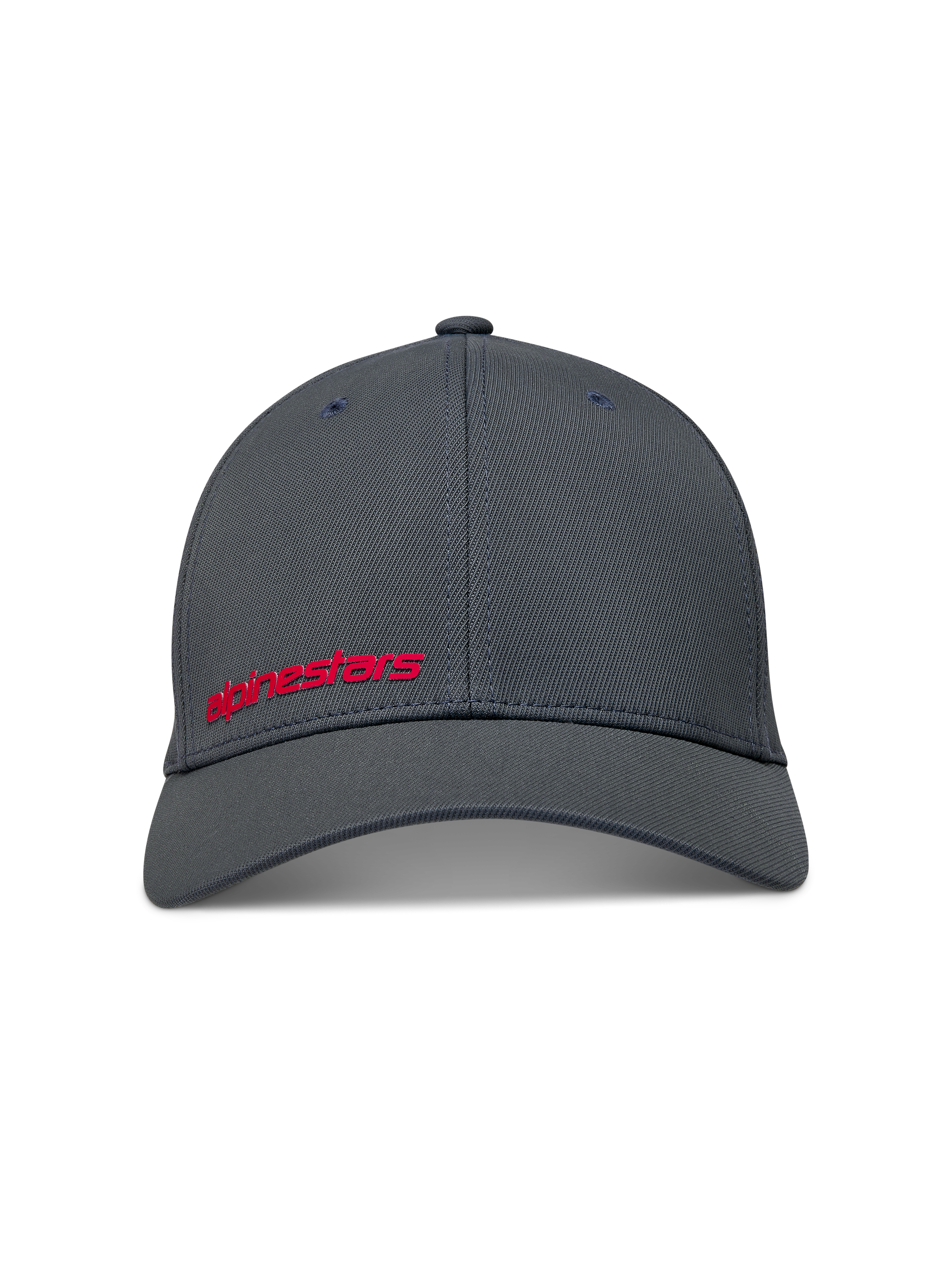Alpinestars Points, ciemnoszara czapka z daszkiem z elastycznym tyłem, czerwone logo HD, materiał nylon tactel.