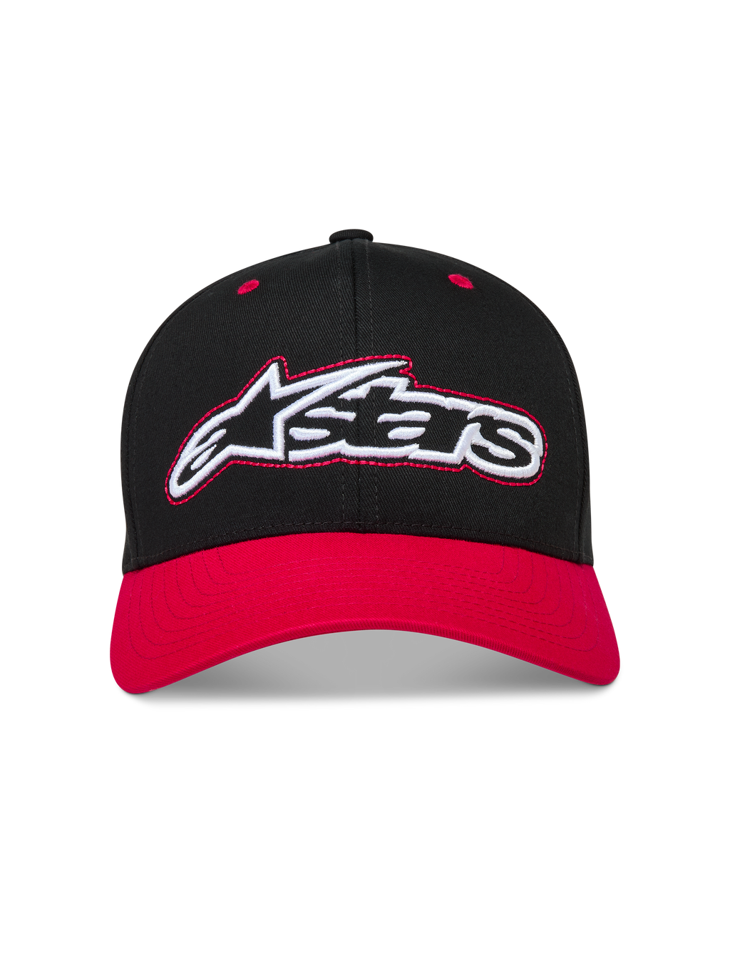 Alpinestars Retro Snapback Hat, czarno-czerwona czapka sportowa z zakrzywionym daszkiem i haftowanym logo Astars.