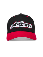 Alpinestars Retro Snapback Hat, czarno-czerwona czapka sportowa z zakrzywionym daszkiem i haftowanym logo Astars.