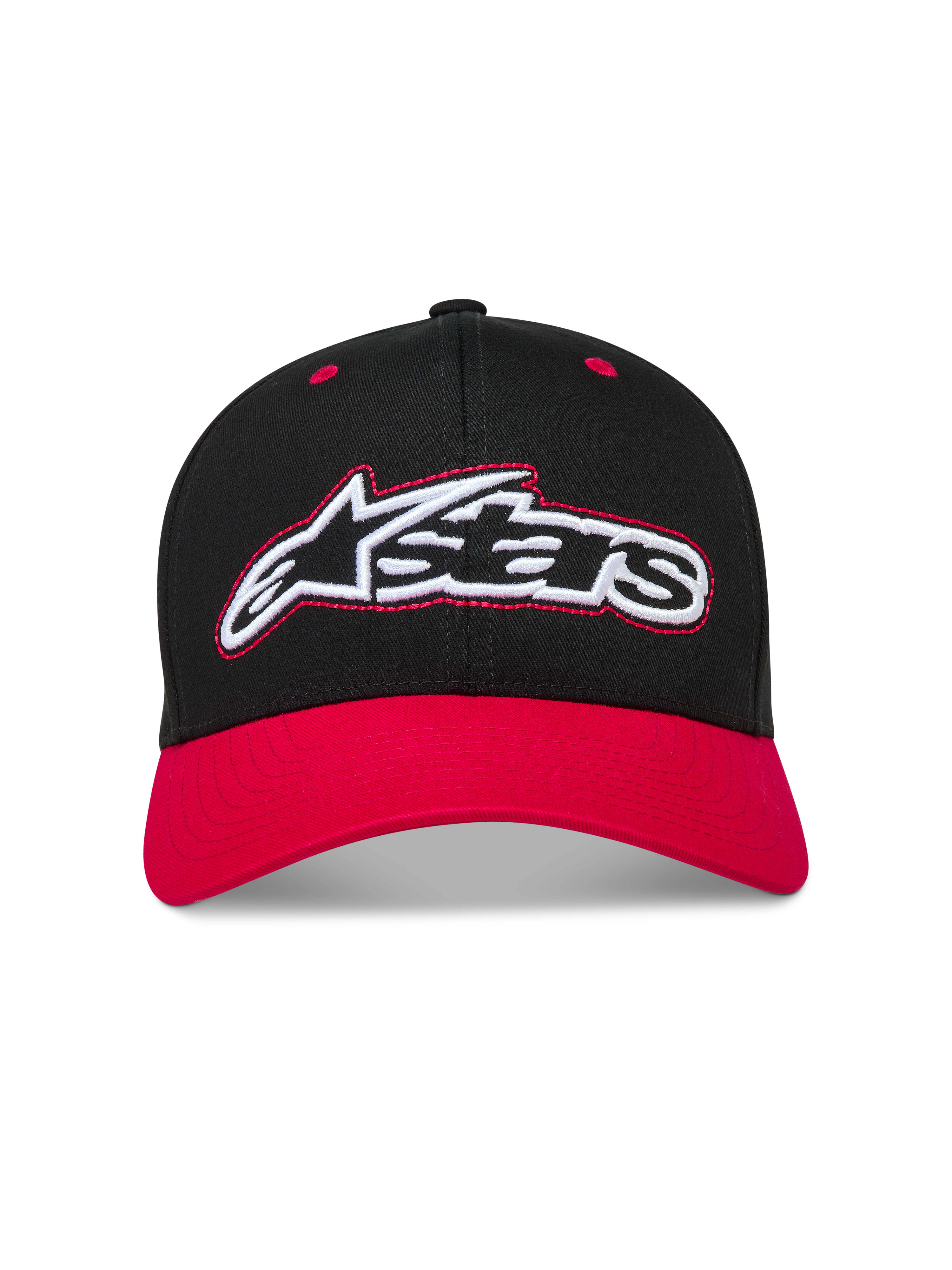 Alpinestars Retro Snapback Hat, czarno-czerwona czapka sportowa z zakrzywionym daszkiem i haftowanym logo Astars.