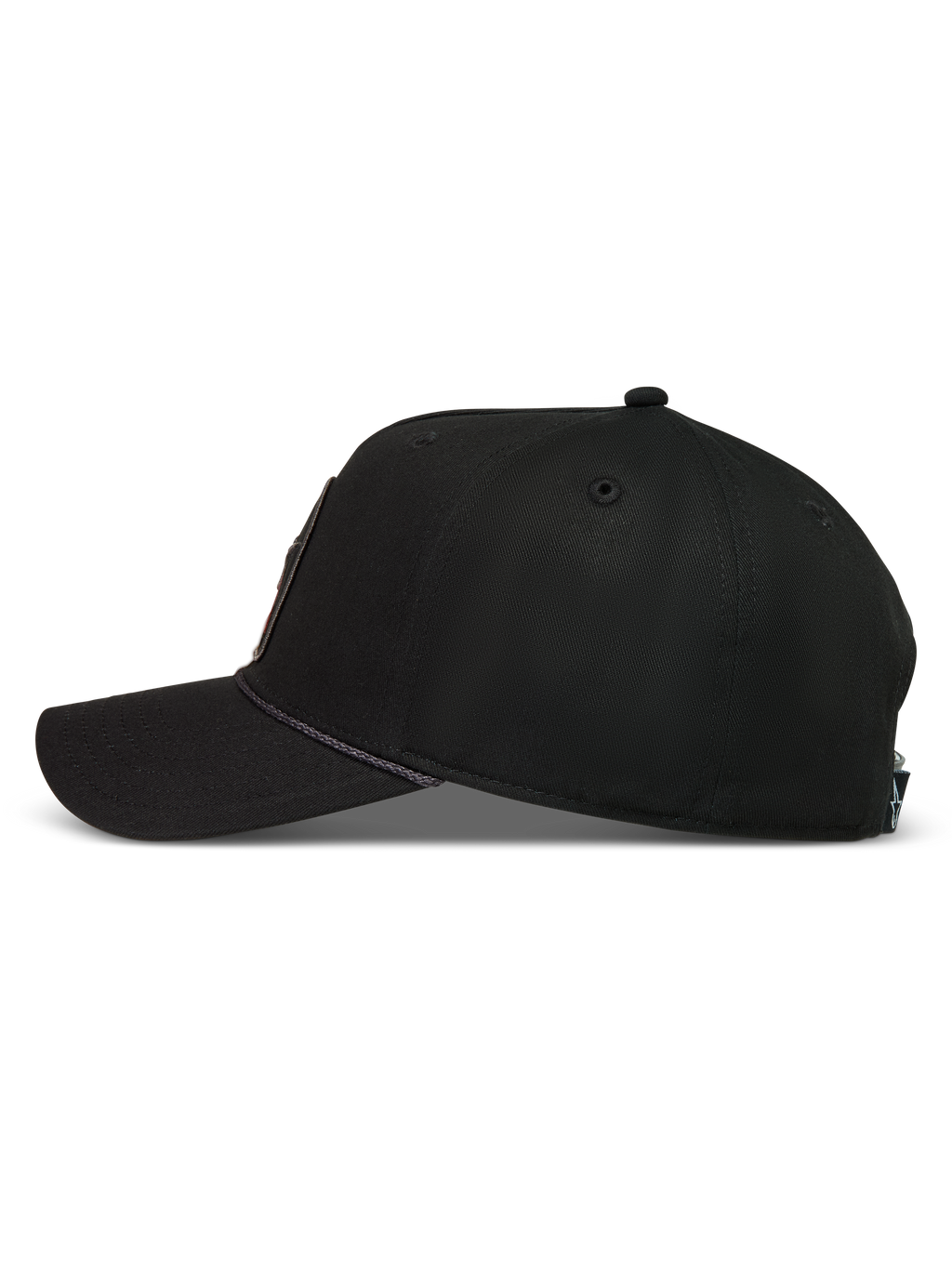 Alpinestars Acme Snapback, czarna czapka z daszkiem, usztywniona korona, zakrzywiony daszek i ozdobny sznurek.
