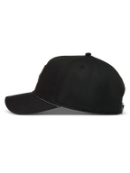 Alpinestars Acme Snapback, czarna czapka z daszkiem, usztywniona korona, zakrzywiony daszek i ozdobny sznurek.