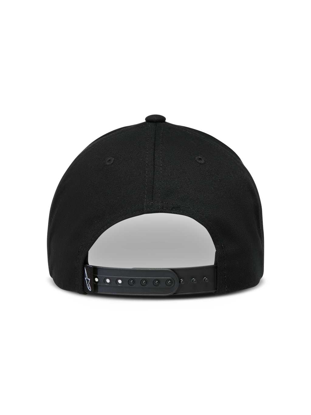 Alpinestars Combo Logo Snapback, czarna sportowa czapka z daszkiem, widok z tyłu z regulowanym zapięciem i tkaną metką.