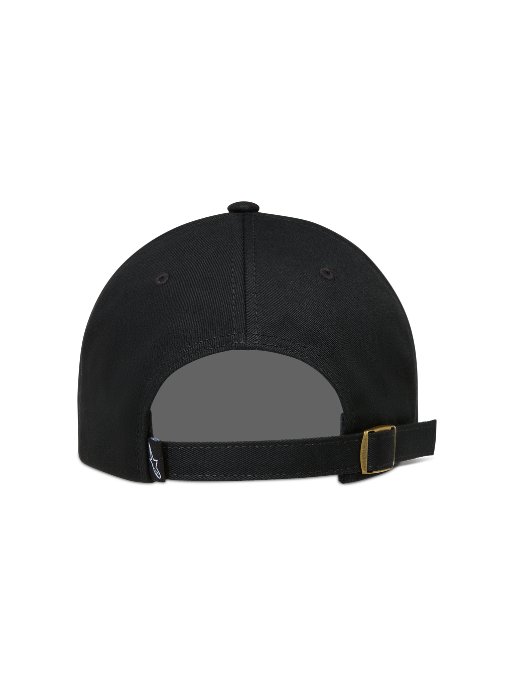 Alpinestars Dylan Dad Hat, czarna czapka z daszkiem z kepru, regulowane zapięcie z tyłu z metalową klamrą.