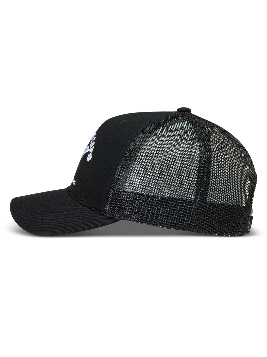 Alpinestars Baron Trucker Hat, czarna czapka z daszkiem z oddychającą siatką i zakrzywionym daszkiem, odzież sportowa.